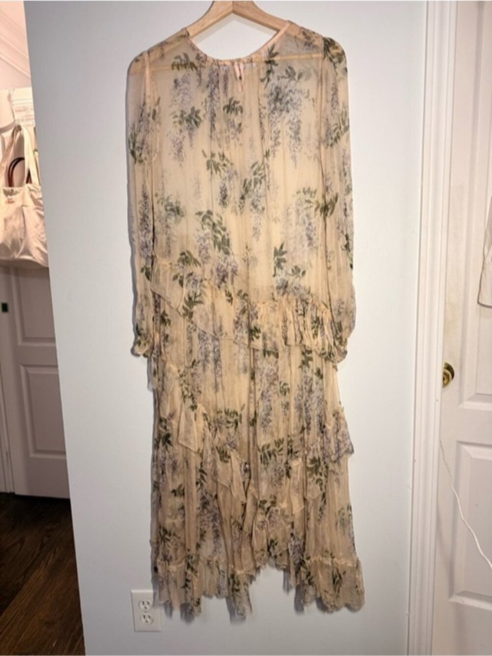 100% Silk Ethereal Floral Ruffled Sheer Dress size L - Picture 6 of 7